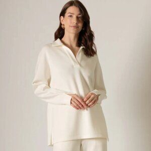 P Cill Harriet Collared Long Sleeve Butter Modal Top Ivory Neutral Minimalist